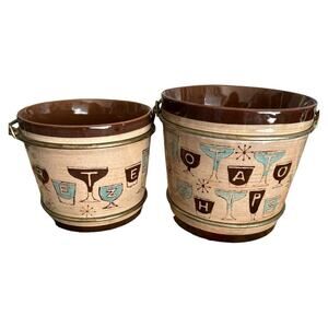 Vintage Fred Roberts Co Snacks Stoneware Buckets Set
